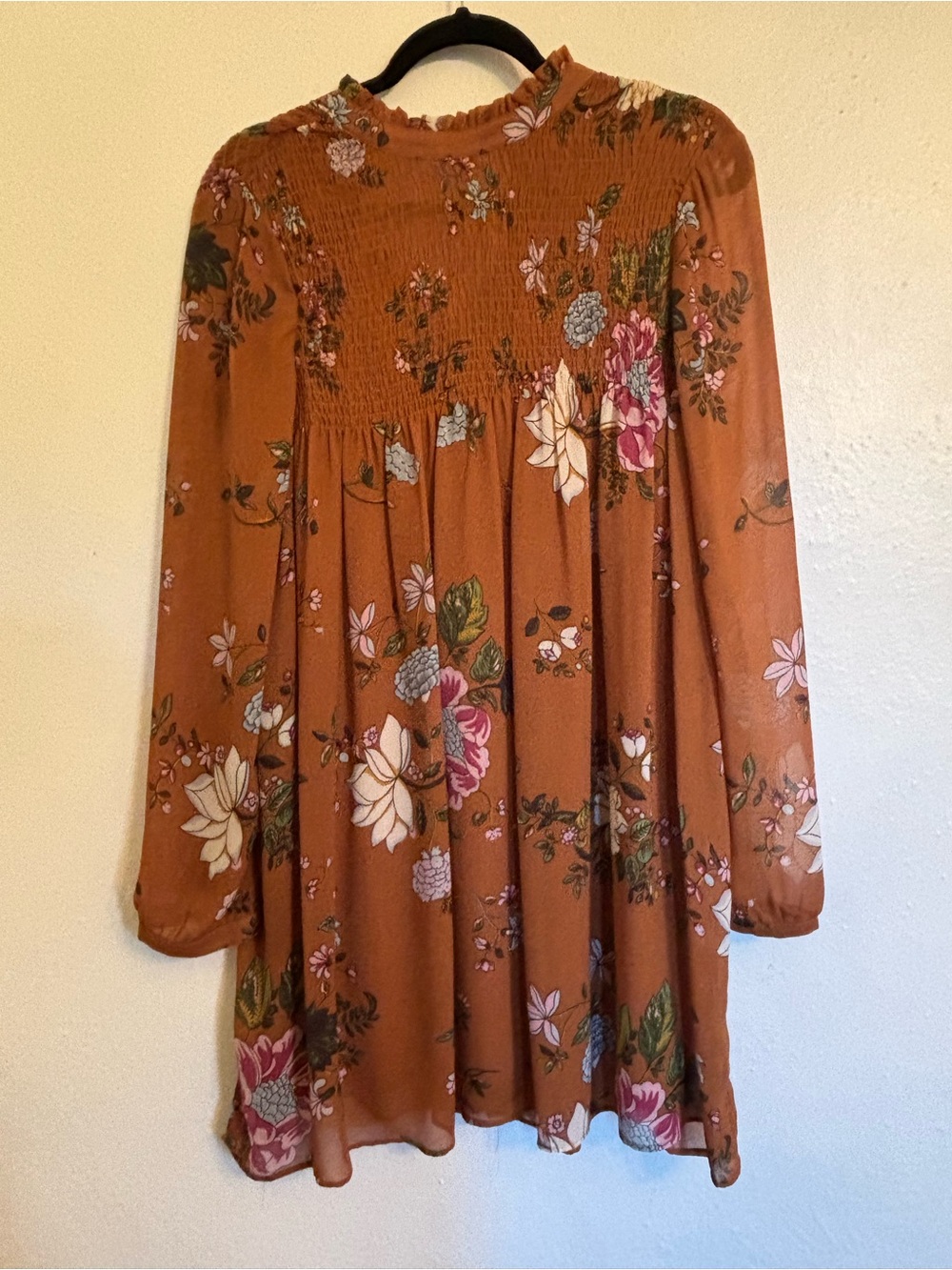 Women’s ' Floral Smocked Dress - Rust